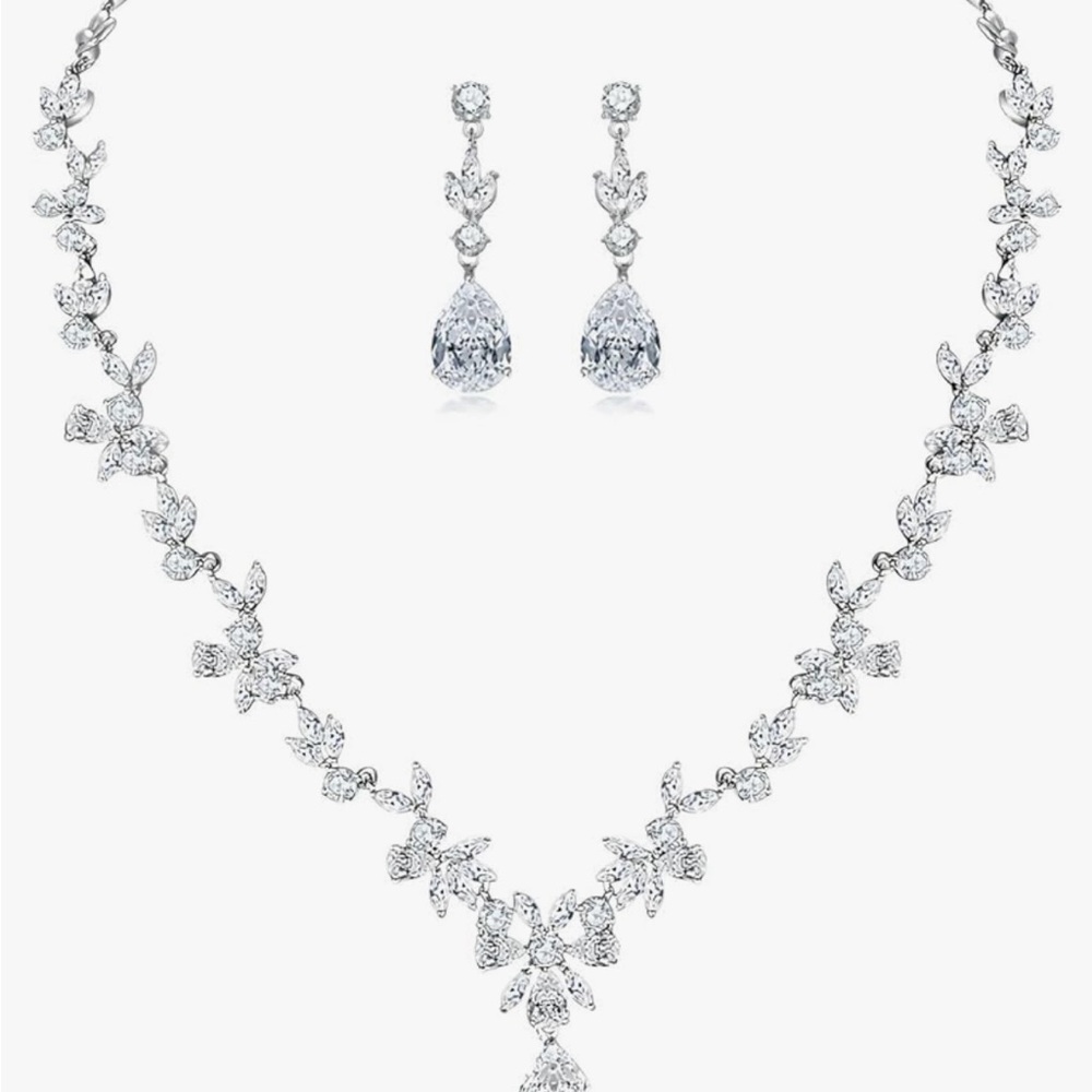 Cubic Zirconia Wedding Necklace and Earring Set